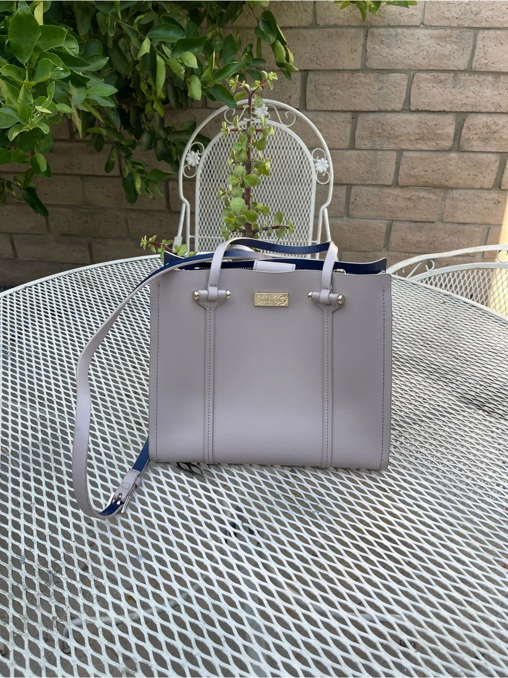 kate spade New York Taupe/Navy Tote